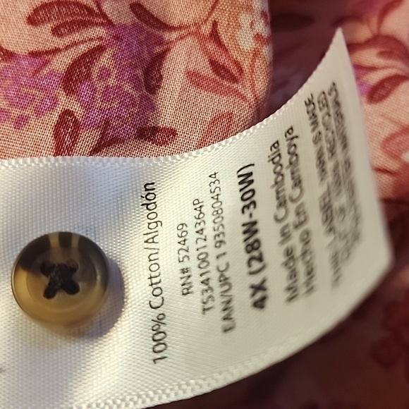 Terra & Sky Womens Plus NWT Dress Sz 4X (28w - 30w) Tie Front Rose White - Picture 8 of 9